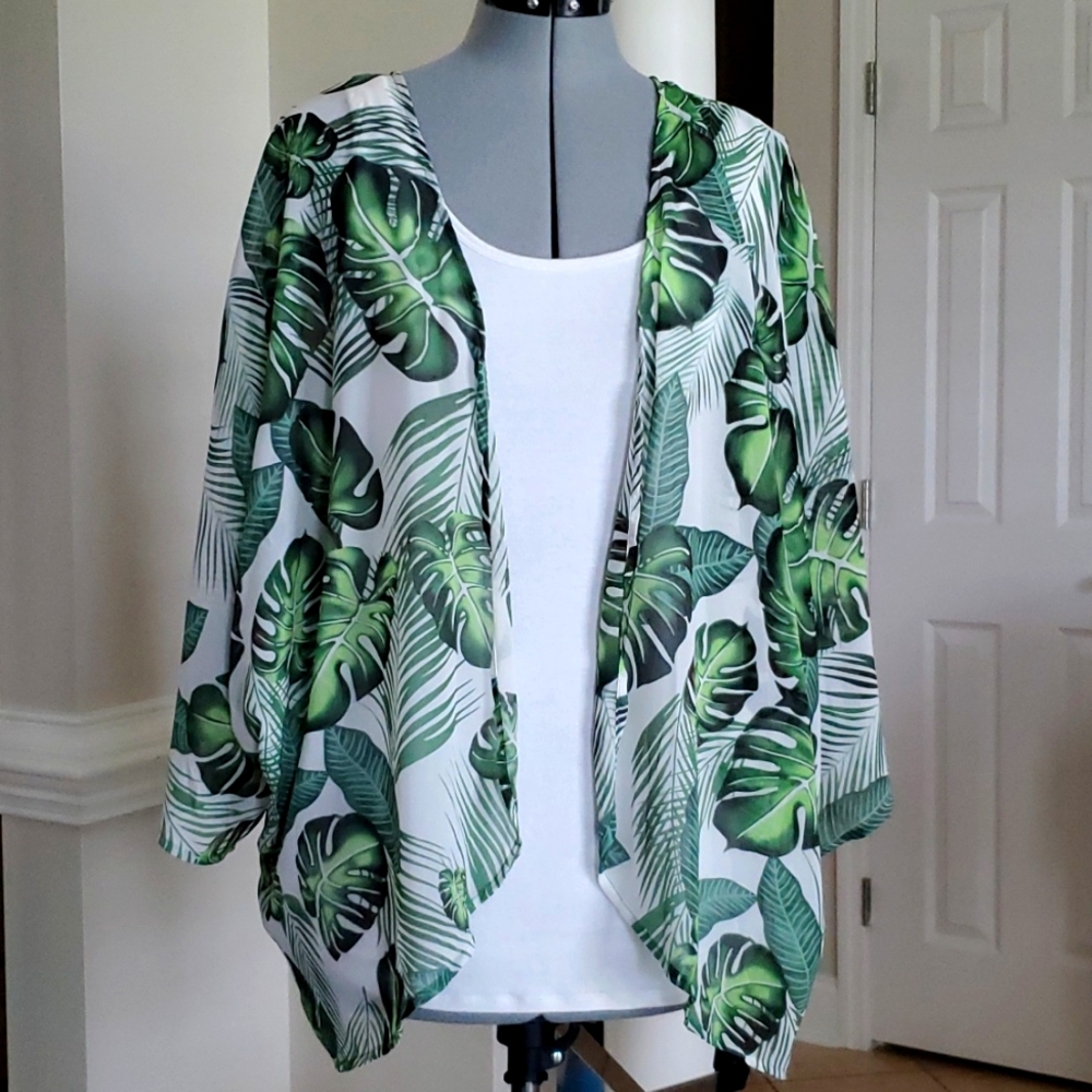 Palm Leaf Kimono Top Tropical Coverup size XL